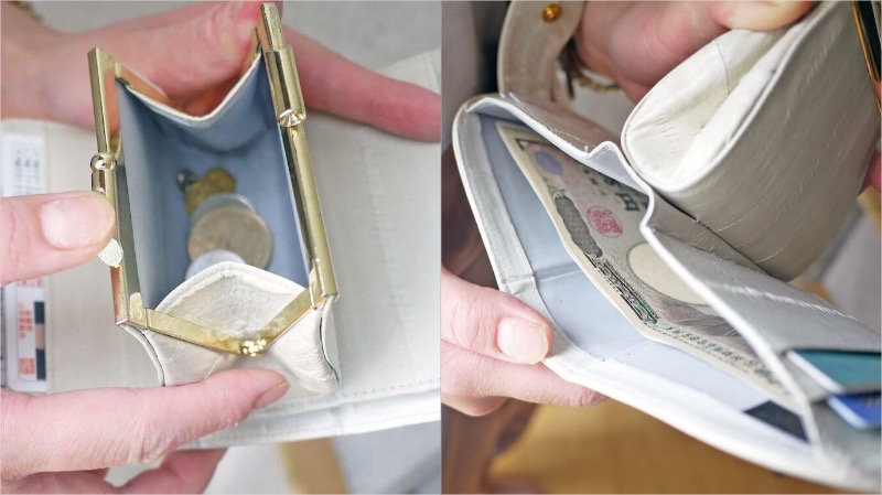 ハレルヤ・イールスキン（ウナギ革）シリーズのホワイトカラー二つ折り財布