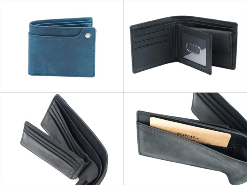 ZONALe・二つ折り財布ヴィンテージのカード収納部と各部