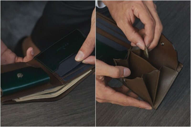yuhaku・YFC132コードバン二つ折り財布の内装と仕切り付き小銭入れ