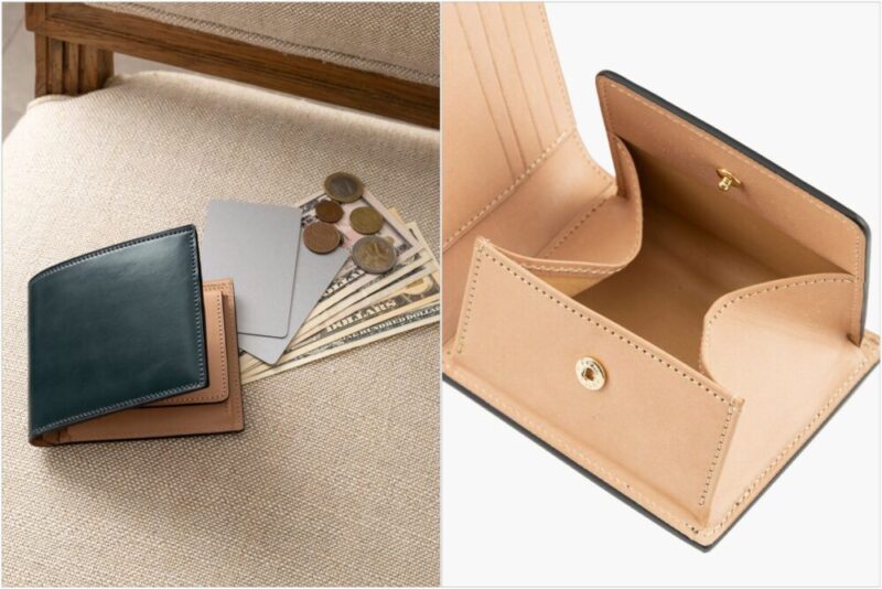 ホーウィンシェルコードバン二つ折り財布の外観とボックス型小銭入れ