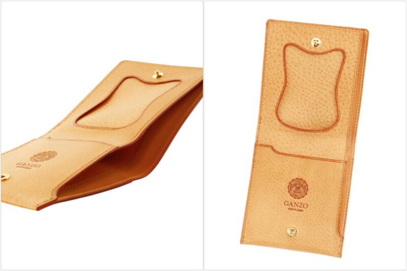 ガンゾ・ミネルバナチュラルコンパクト二つ折り財布の内装とスライダー型小銭入れ