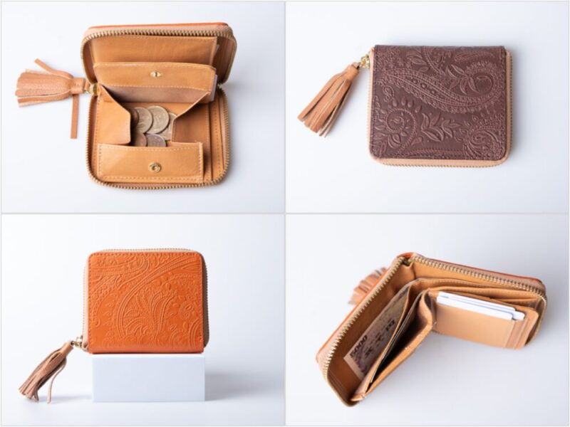 二つ折り財布ボタニカル姫路レザーMARLEの収納ポケットと外装