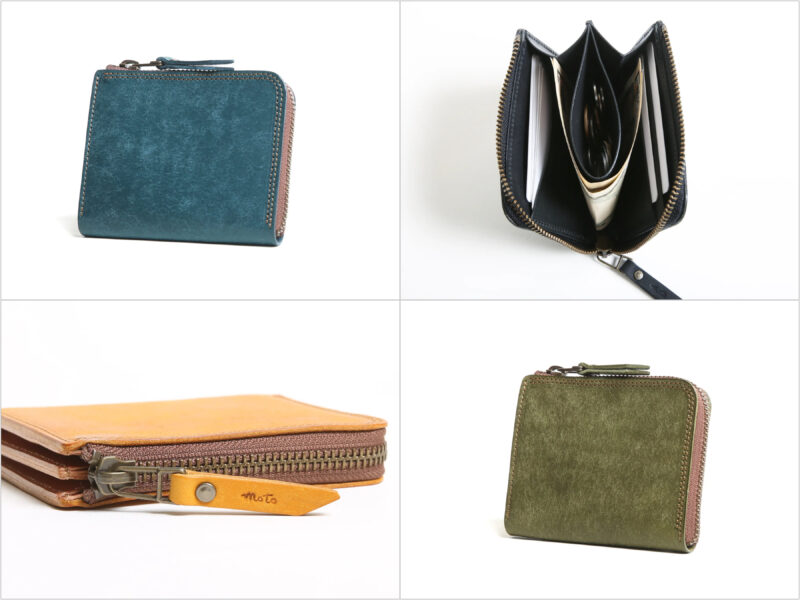 コンパクトジップウォレット（MOTO）の各部と各カラー