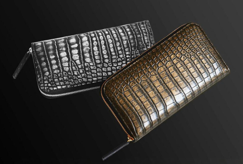 東京クロコダイル（TOKYO CROCODILE）・ゴールドが映える風神雷神シリーズの国産クロコダイル革財布