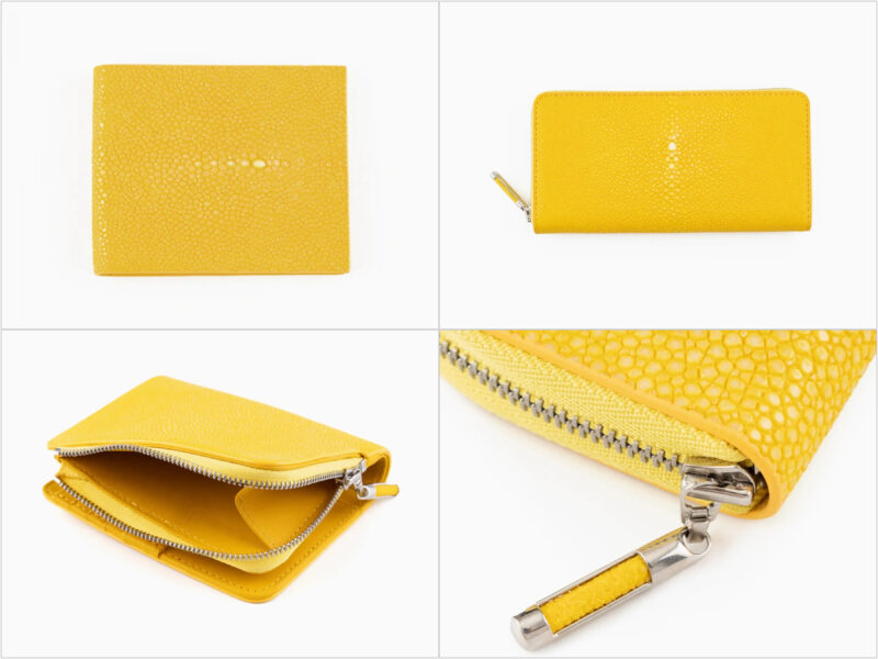 アトリエアクナス・シトロン（レモンイエロー）ガルーシャ革財布各部