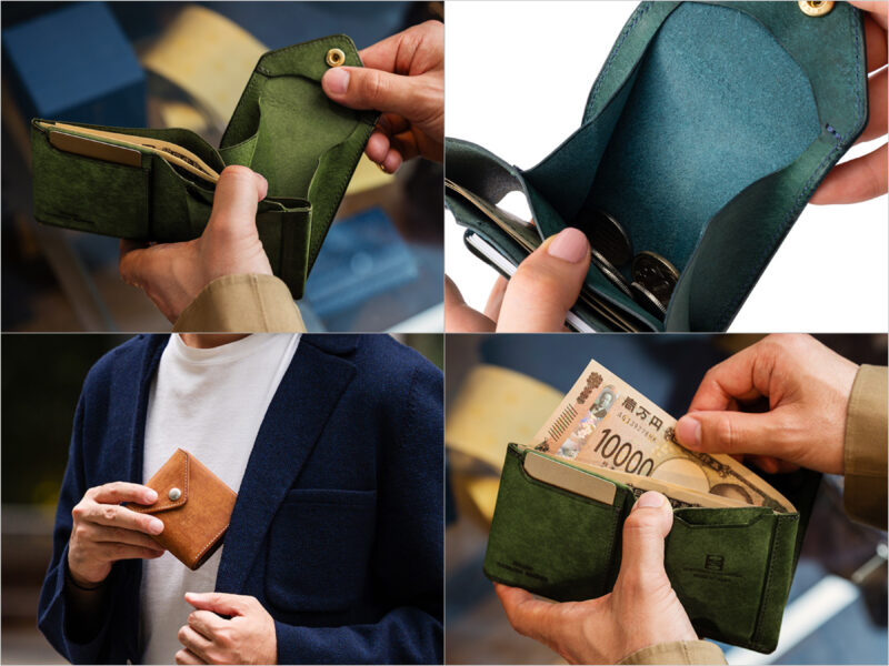 Clamp別注ブランドルレザーギャルソンスリムウォレットの各部