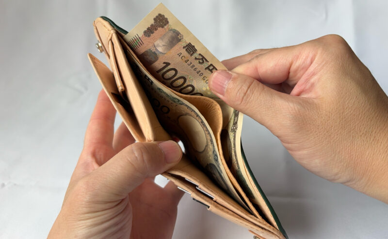 仕切り付きでお札の種類分け収納ができる札入れポケット